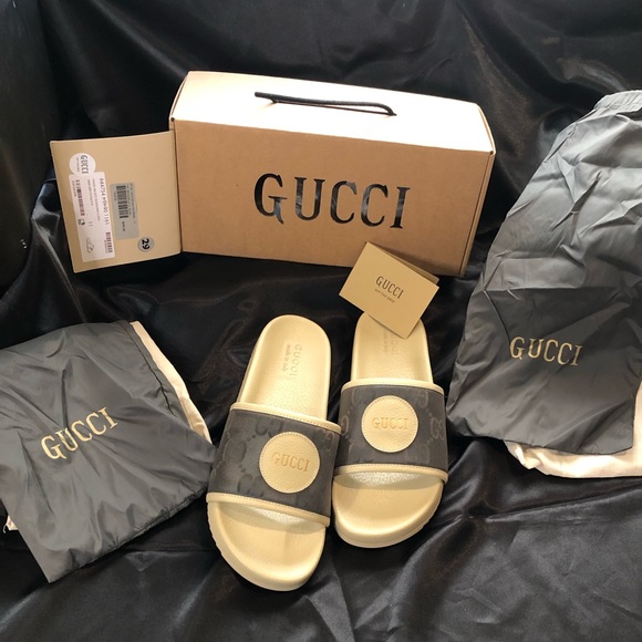 Gucci slides, tan/cream and gray size 11 mens. Brand new never worn. - Picture 1 of 8